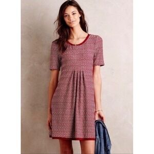 Maeve Dora Knit Mini Dress L Short Sleeve Wine A-Line Scoop‎ Neck Anthropologie